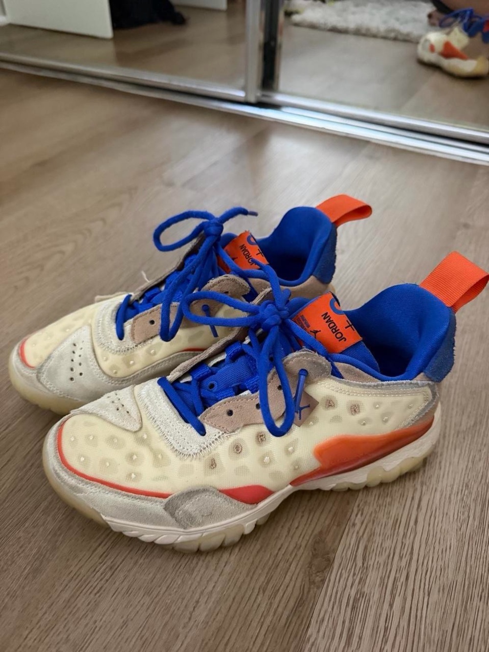Air Jordan Sneakers in Cream, Blue & Orange